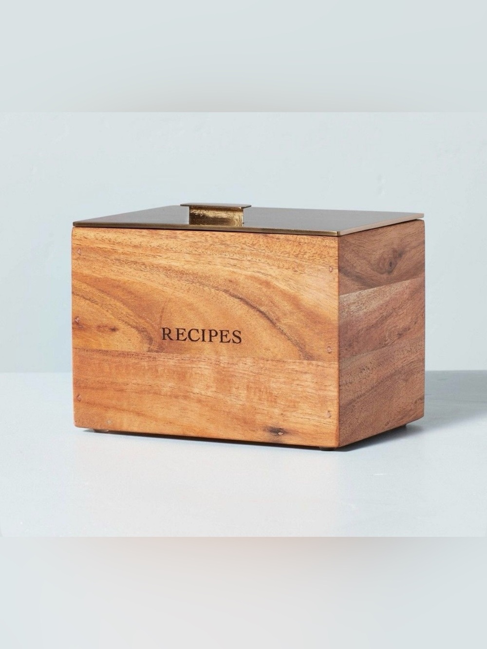 Hearth and Hand Wooden Recipe Box with Brass Lid - Brown